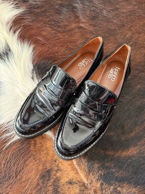 Franco Sarto Black Patent Leather Slip-On Loafers